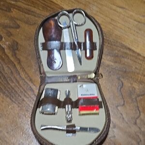 Men's Grooming Kit with Brown Leather Case